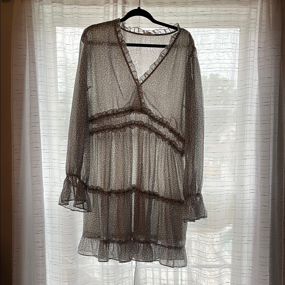Chic Soul Black and White Babydoll Dress with Bishop Sleeves